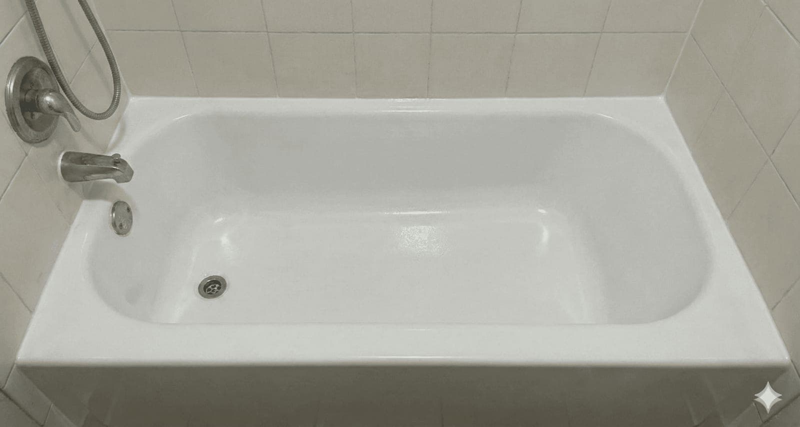 The same bathtub after refinishing — a clean, glossy white finish